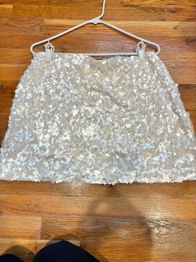 Zara Cream Sequin Mini Skirt - White